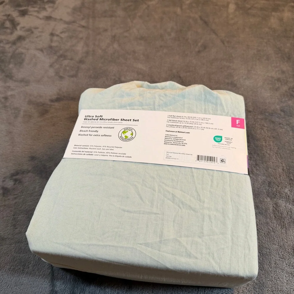 Mainstays Full Size Ultra Soft Washed Microfiber Sheet Set Sea Green new‎